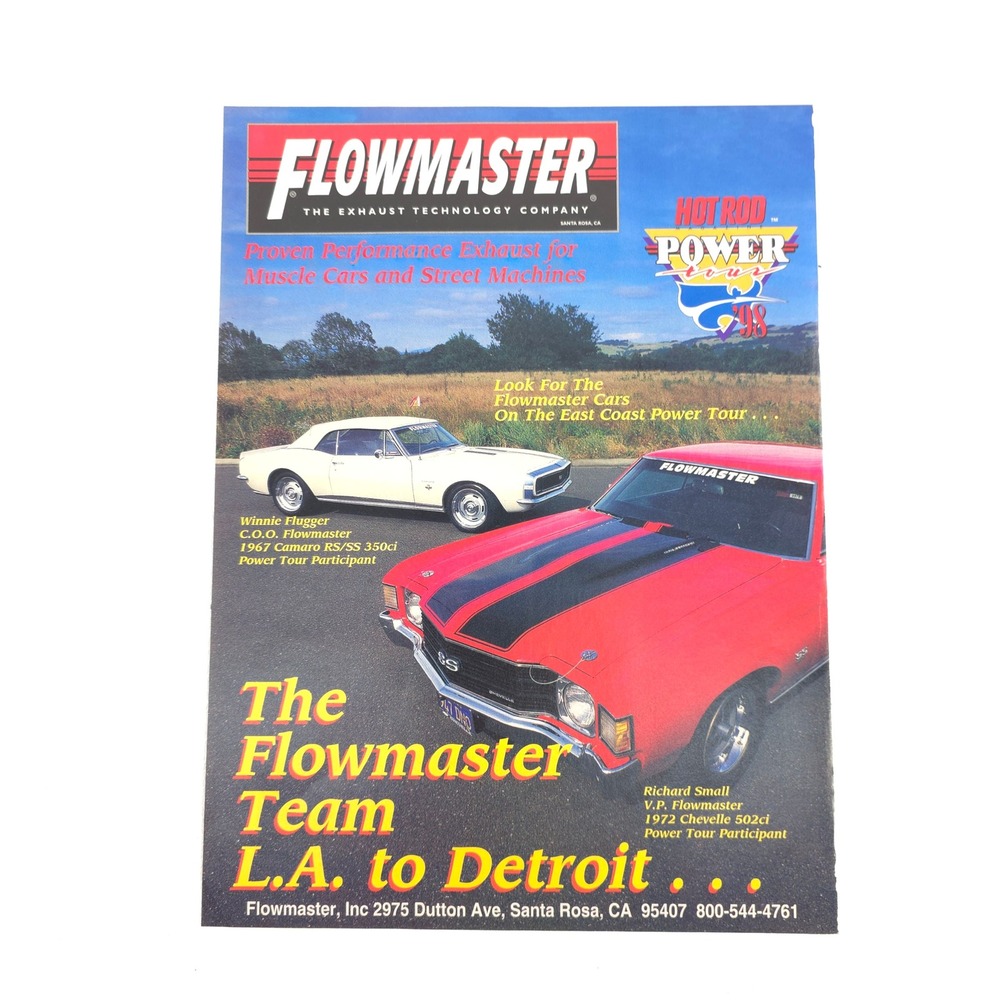Flowmaster 1998 Power Tour LA to Detroit Print Ad Chevelle Camaro Exhaust Promo